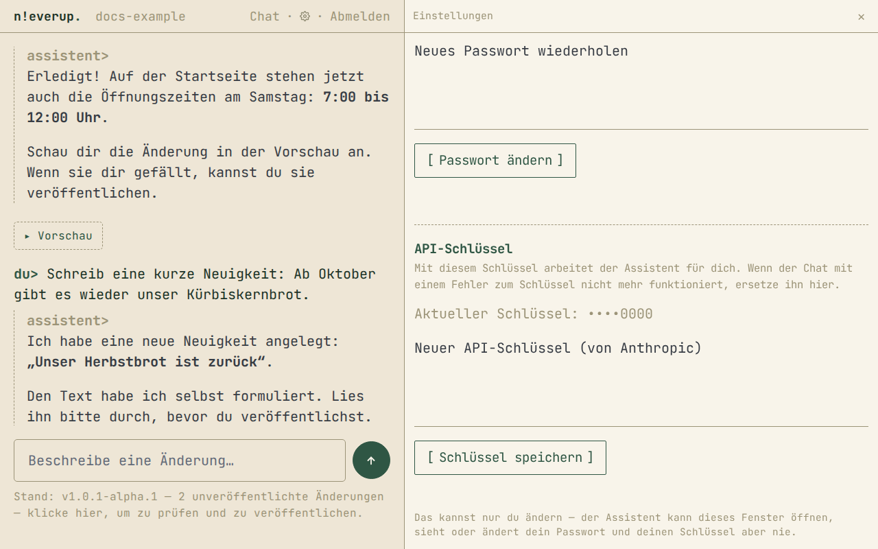 Das Fenster Einstellungen mit dem Bereich API-Schlüssel