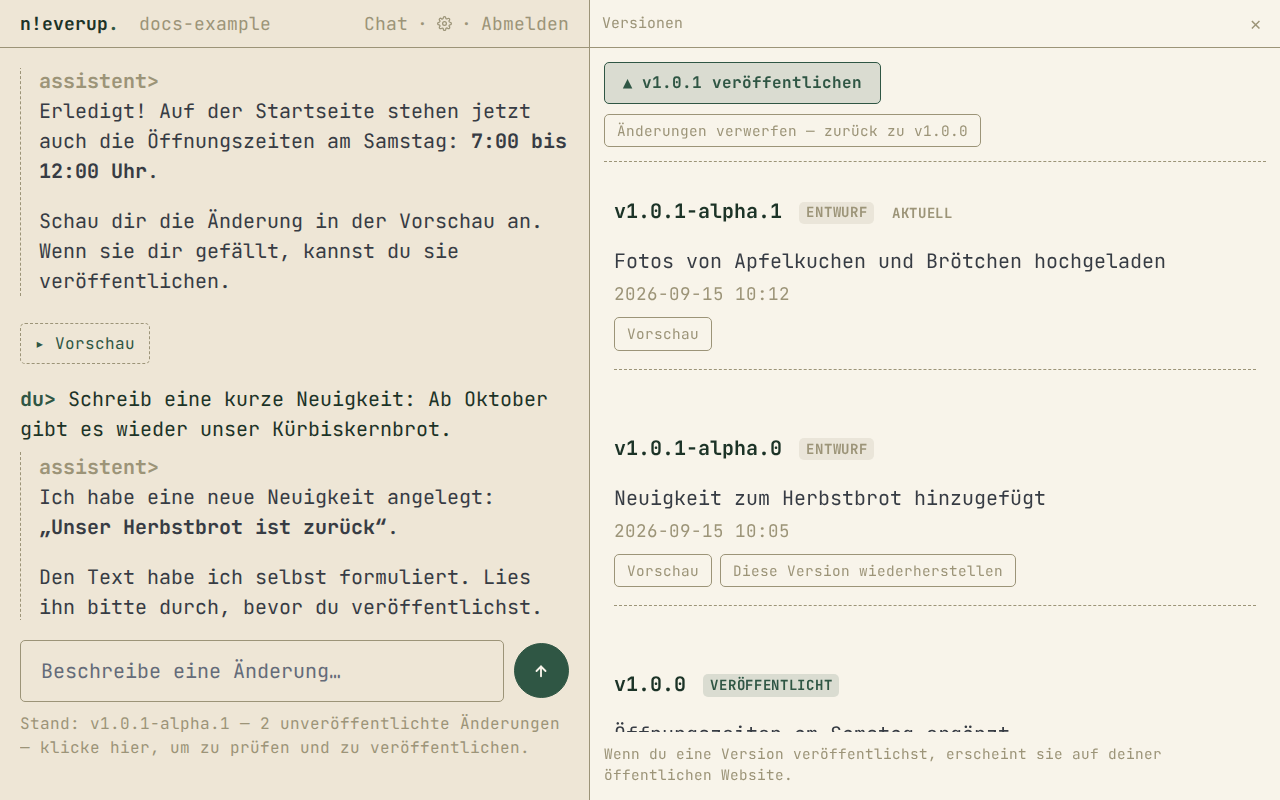 Das Fenster Versionen mit den Knöpfen Vorschau und Diese Version wiederherstellen bei jeder Version